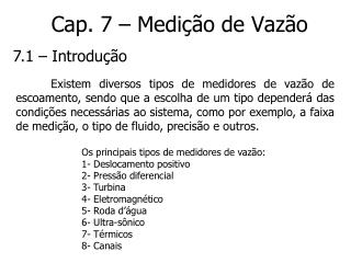 Cap. 7 – Medição de Vazão