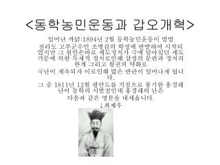 &lt; 동학농민운동과 갑오개혁 &gt;