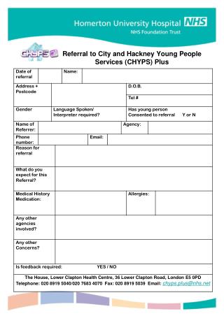 Referral to City and Hackney Young People Services (CHYPS) Plus