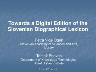 Towards a Digital Edition of the Slovenian Biographical Lexicon