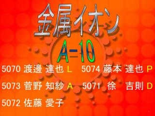 5070 渡邊 達也 L 5074 藤本 達也 P 5073 菅野 知紗 A 5071 徐 吉則 D 5072 佐藤 愛子