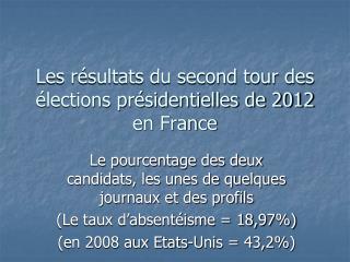 Les résultats du second tour des élections présidentielles de 2012 en France