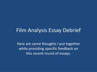 Film Analysis Essay Debrief