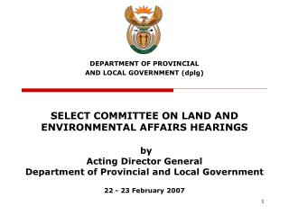 DEPARTMENT OF PROVINCIAL AND LOCAL GOVERNMENT (dplg)