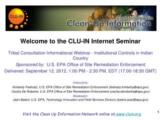 Welcome to the CLU-IN Internet Seminar