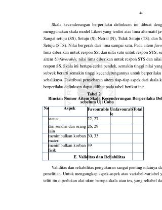 44 Skala kecenderungan berperilaku delinkuen ini dibuat dengan