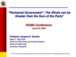 “Partnered Government”: The Whole can be Greater than the Sum of the Parts*