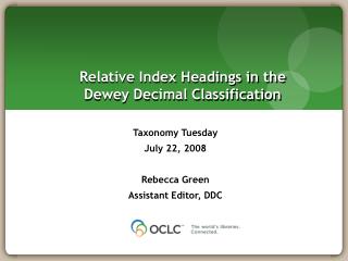 Relative Index Headings in the Dewey Decimal Classification