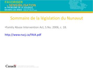 Sommaire de la législation du Nunavut