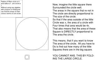 Radius of Main circle is 9 and radius of unit circle is 1.