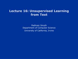 Lecture 16: Unsupervised Learning from Text