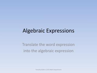 Algebraic Expressions