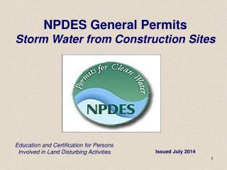 NPDES General Permits Storm Water from Construction Sites