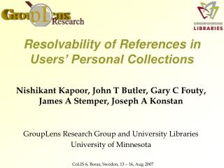 Resolvability of References in Users’ Personal Collections