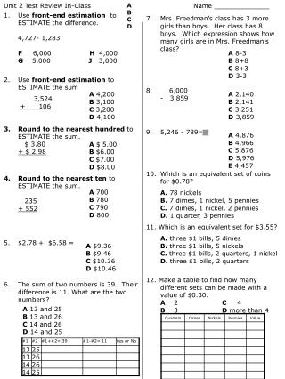 Unit 2 Test Review In-Class			Name