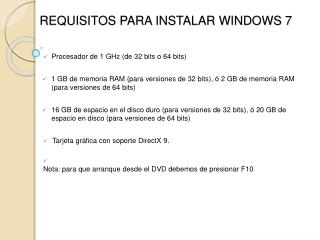 REQUISITOS PARA INSTALAR WINDOWS 7