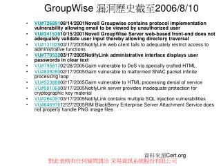 GroupWise 漏洞歷史截至 2006/8/10