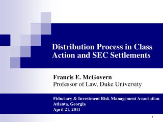 Distribution Process in Class Action and SEC Settlements