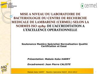 Soutenance Mastère Spécialisé Normalisation Qualité Certification et Essai