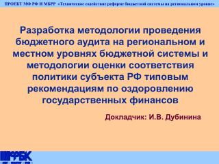 Докладчик: И.В. Дубинина