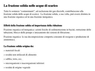 La frazione solida nelle acque di scarico