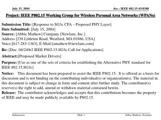 Project: IEEE P802.15 Working Group for Wireless Personal Area Networks (WPANs)