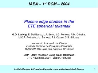 IAEA – 1 st RCM – 2004