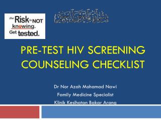 PRE-TEST HIV SCREENING COUNSELING CHECKLIST