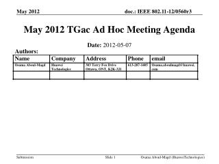 May 2012 TGac Ad Hoc Meeting Agenda