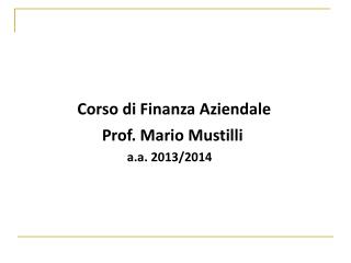 Corso di Finanza Aziendale