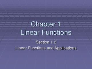 Chapter 1 Linear Functions