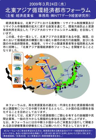 2009 年３月 24 日（水） 北東アジア循環経済都市フォーラム （主催：経済産業省　　事務局：㈱ＮＴＴデータ経営研究所）