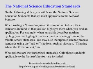 The National Science Education Standards