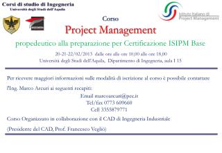 Corso Project Management propedeutico alla preparazione per Certificazione ISIPM Base