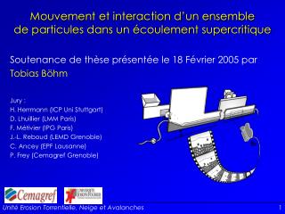 Mouvement et interaction d’un ensemble de particules dans un écoulement supercritique