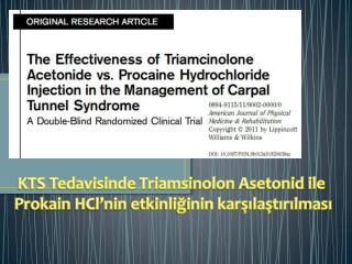 KTS Tedavisinde Triamsinolon Asetonid ile Prokain HCl’nin etkinliğinin karşılaştırılması