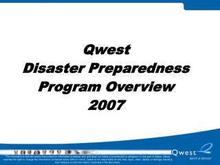 Qwest Disaster Preparedness Program Overview 2007