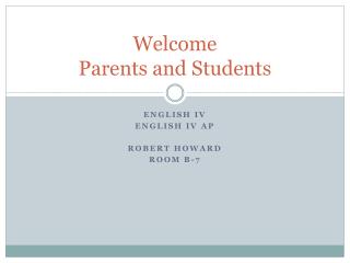 Welcome Parents and Students