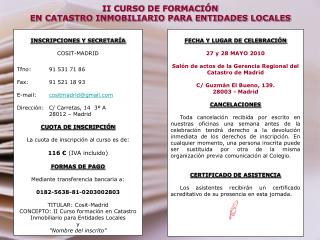 II CURSO DE FORMACIÓN EN CATASTRO INMOBILIARIO PARA ENTIDADES LOCALES