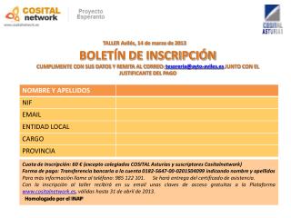 BOLETÍN DE INSCRIPCIÓN