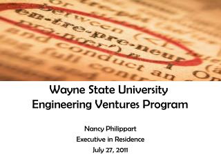 Wayne State University Engineering Ventures Program
