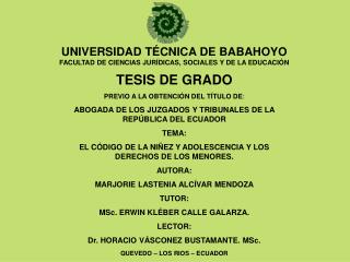 UNIVERSIDAD TÉCNICA DE BABAHOYO FACULTAD DE CIENCIAS JURÍDICAS, SOCIALES Y DE LA EDUCACIÓN