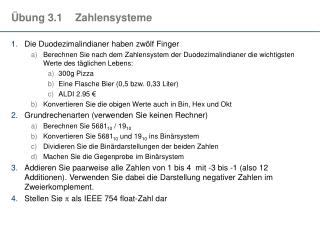 Übung 3.1	Zahlensysteme