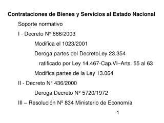 Contrataciones de Bienes y Servicios al Estado Nacional 	Soporte normativo