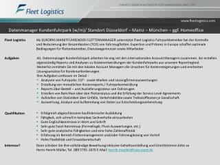 Datenmanager Kundenfuhrpark (w/m)/ Standort Düsseldorf – Mainz – München – ggf. Homeoffice