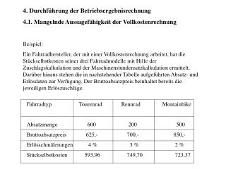 4. Durchführung der Betriebsergebnisrechnung