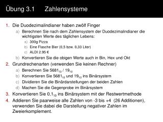Übung 3.1	Zahlensysteme
