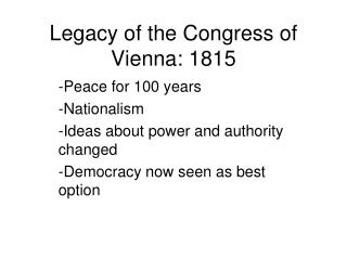 Legacy of the Congress of Vienna: 1815