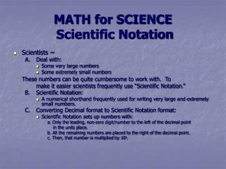 MATH for SCIENCE Scientific Notation