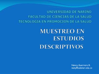 UNIVERSIDAD DE NARIÑO FACULTAD DE CIENCIAS DE LA SALUD TECNOLOGIA EN PROMOCION DE LA SALUD